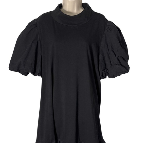 Eloquii Black T Neck Puff Sleeve Easy Dress Ruffle Hem Size 22 - Picture 7 of 9